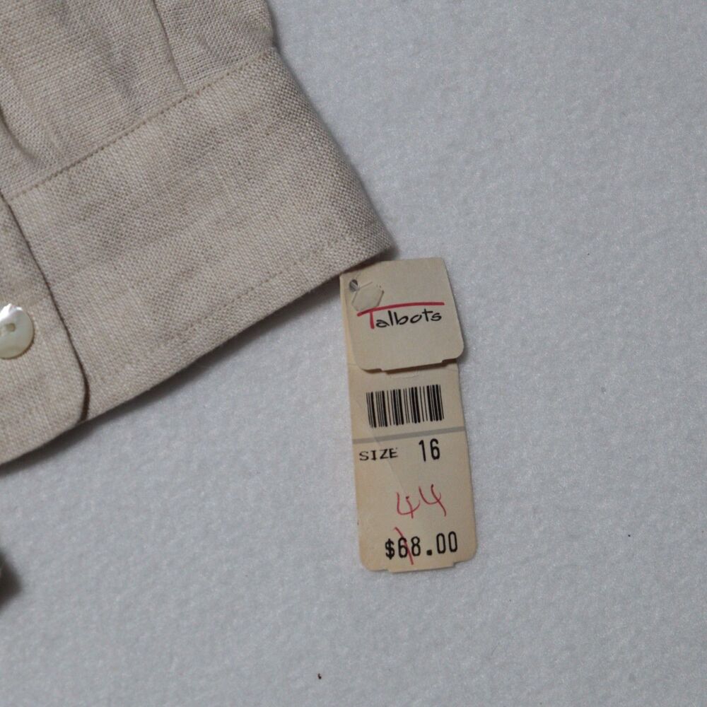 Talbots Irish Linen Women’s Top Shirt Blouse Tan Collared Long Sleeve Sz 16 NWT - Picture 5 of 6